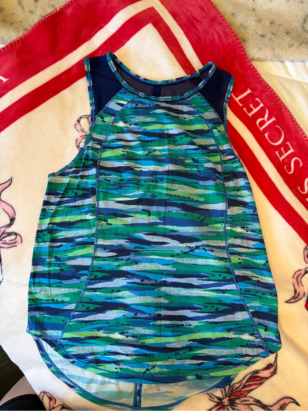 lululemon athletica Blue & Green Striped-Print Swim Tank